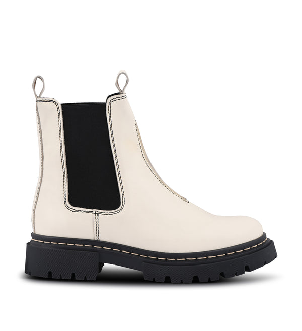 Shoe Biz Cameron Short Boot Cream w. black stitching