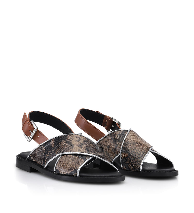 Shoe Biz Nabila Sandal Sand Snake / Cognac / Silver