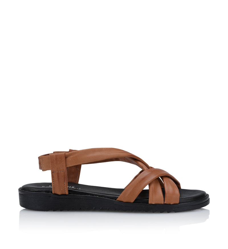 Shoe Biz Stellaro Sandal - Soft Cognac, Black insole Black sole