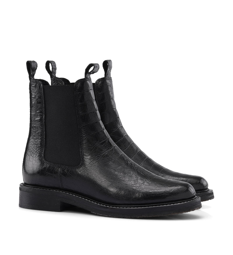 Shoe Biz Kanye Croco Stitch Fur Short Boot Black